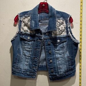 Rue21 Blue Denim Vest with White Lace